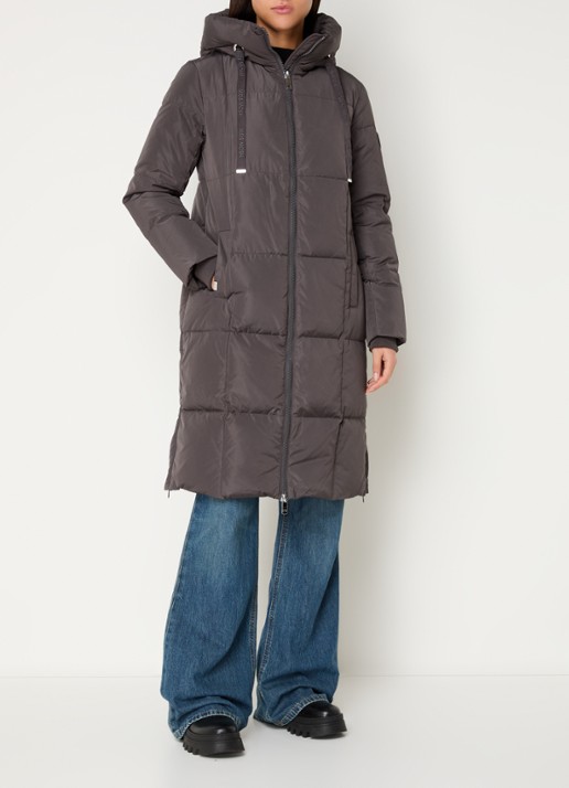 Mos Mosh MMNova longline puffer jas met steekzakken - detail antraciet