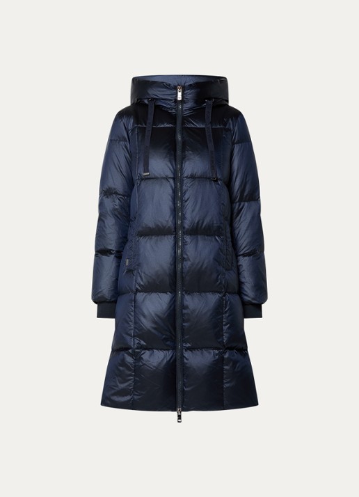 Mos Mosh MMNova longline puffer jas met steekzakken - voorkant donkerblauw