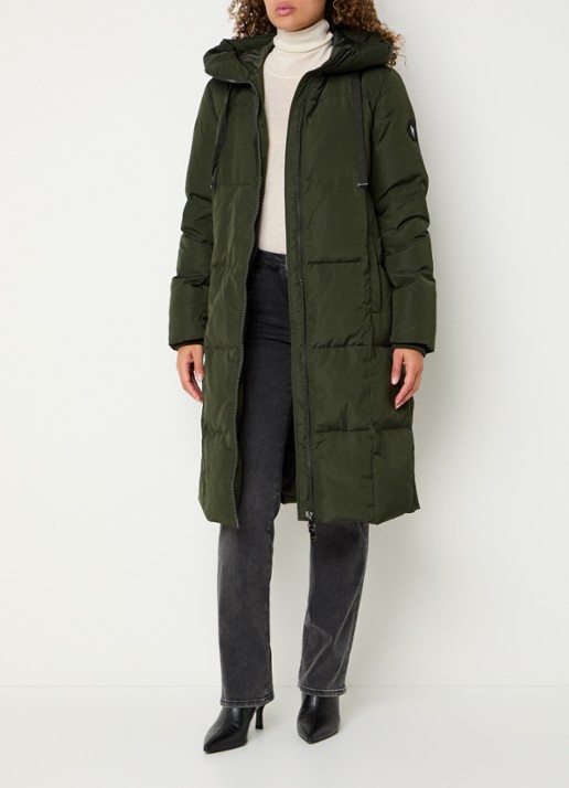 Mos Mosh MMNova longline puffer jas met steekzakken - voorkant 3 legergroen
