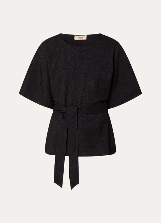 Mos Mosh MMPie Bellevue tuniek met strikceintuur - voorkant 2 zwart