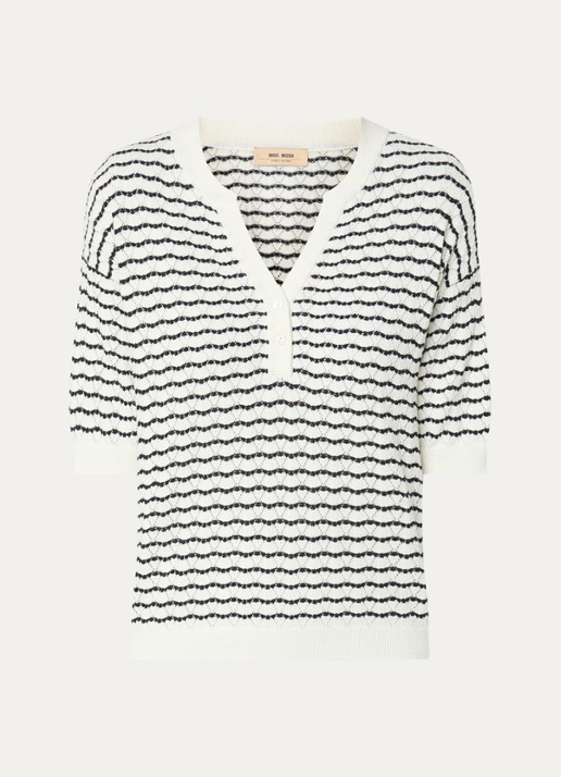 Mos Mosh MMPin Stripe fijngebreide top met ingebreid patroon - voorkant gebroken wit