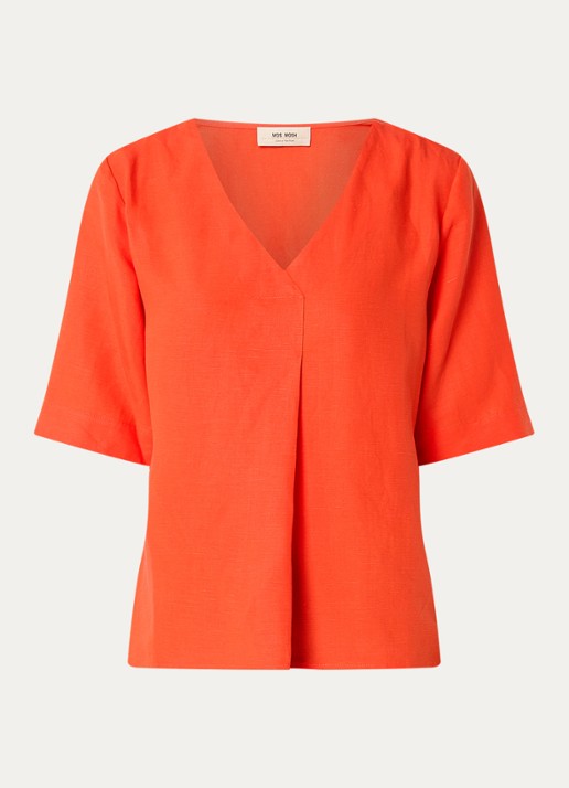 Mos Mosh MMRaina top in linnenblend met V-hals - voorkant rood
