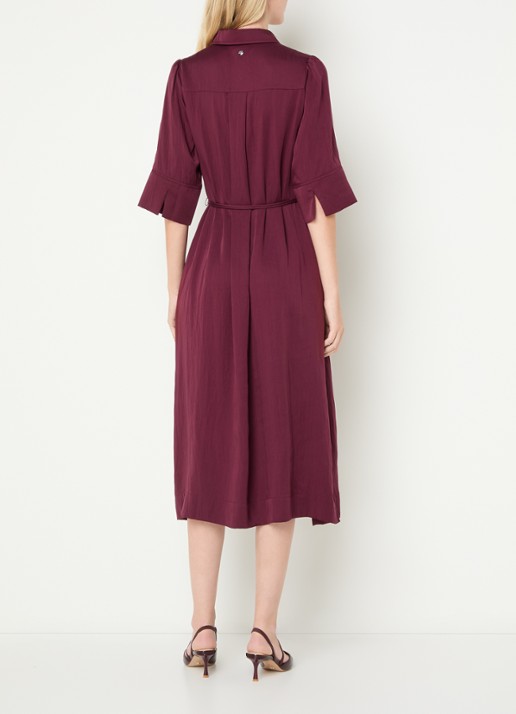 Mos Mosh MMRaya Annie midi blousejurk met ceintuur - achterkant 3 bordeauxrood