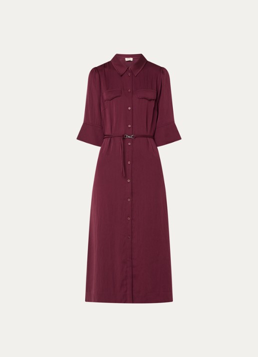 Mos Mosh MMRaya Annie midi blousejurk met ceintuur - voorkant bordeauxrood