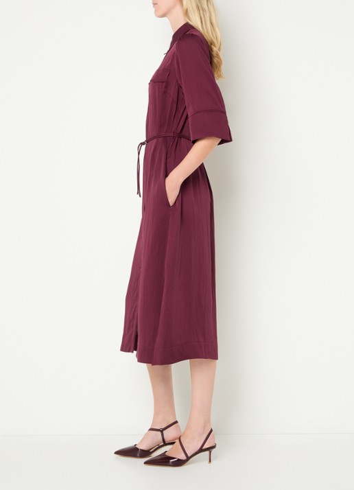 Mos Mosh MMRaya Annie midi blousejurk met ceintuur - voorkant 2 bordeauxrood