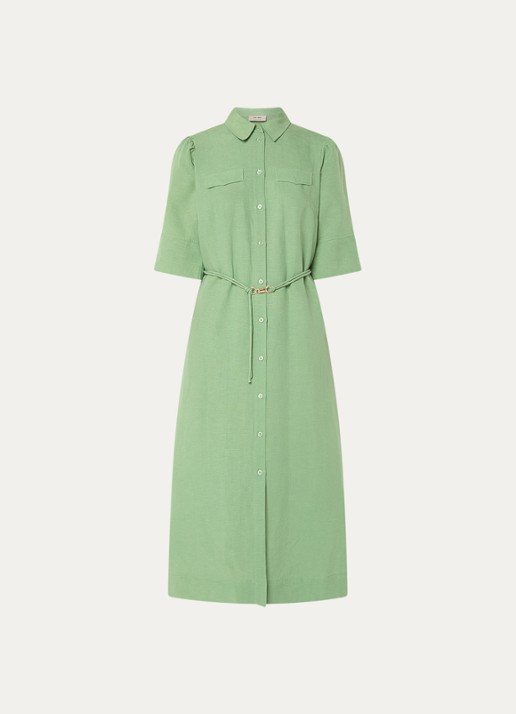 Mos Mosh MMRayas Alexis midi blousejurk in linnenblend - voorkant 3 groen