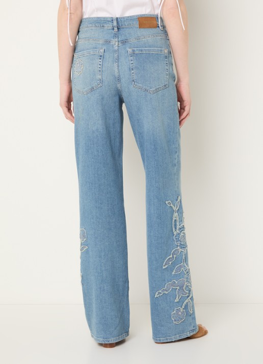 Mos Mosh MMRelee high waist straight leg jeans met bloemborduring - achterkant indigo