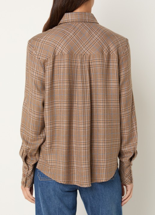 Mos Mosh MMSanni Kalif blouse in wolblend met ruitdessin - achterkant 4 beige