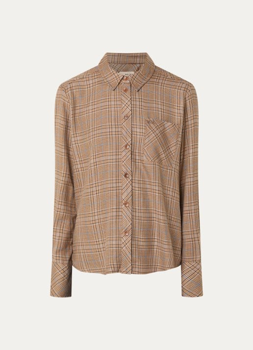 Mos Mosh MMSanni Kalif blouse in wolblend met ruitdessin - voorkant beige