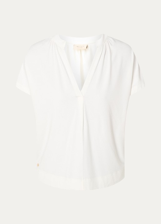 Mos Mosh MMShira T-shirt met V-hals - voorkant gebroken wit