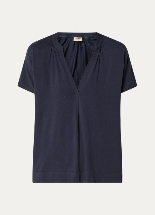 Mos Mosh MMShira T-shirt met V-hals - voorkant donkerblauw