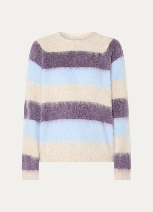 Mos Mosh MMSuvi grofgebreide trui in alpaca wolblend met streepprint - voorkant 2 paars
