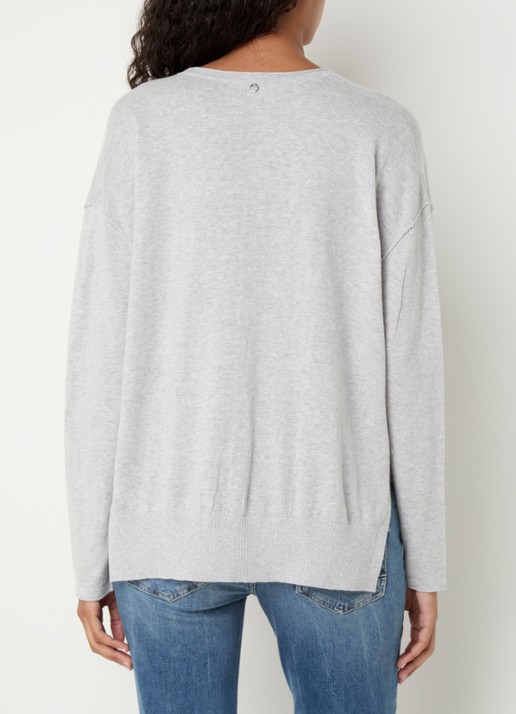 Mos Mosh MMTani pullover in kasjmierblend met V-hals  - achterkant 4 grijsmele