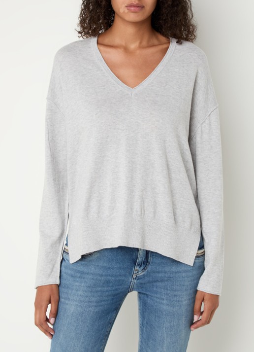 Mos Mosh MMTani pullover in kasjmierblend met V-hals  - detail grijsmele
