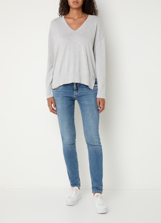 Mos Mosh MMTani pullover in kasjmierblend met V-hals  - voorkant 3 grijsmele