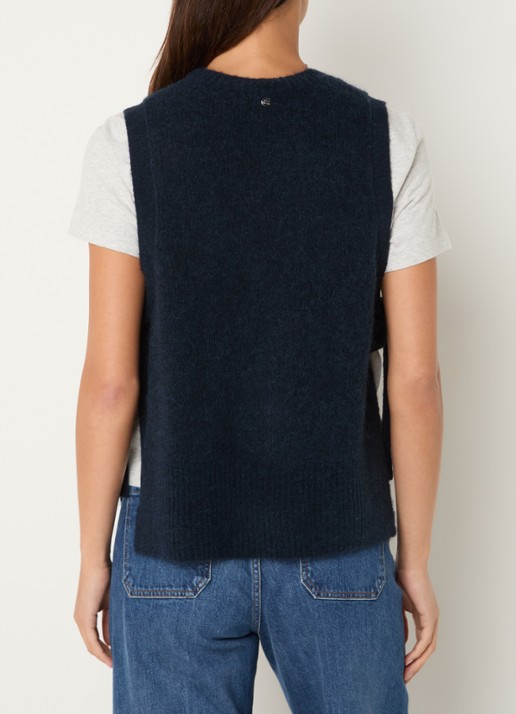 Mos Mosh MMThora grofgebreide spencer in alpaca wolblend met gestrikt detail - achterkant 4 donkerblauw