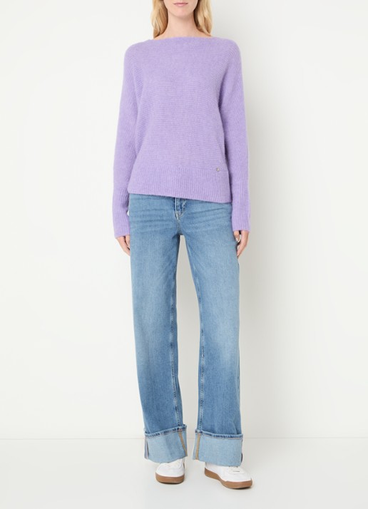 Mos Mosh MMThora grofgebreide trui in alpaca wolblend met boothals - voorkant 2 violet
