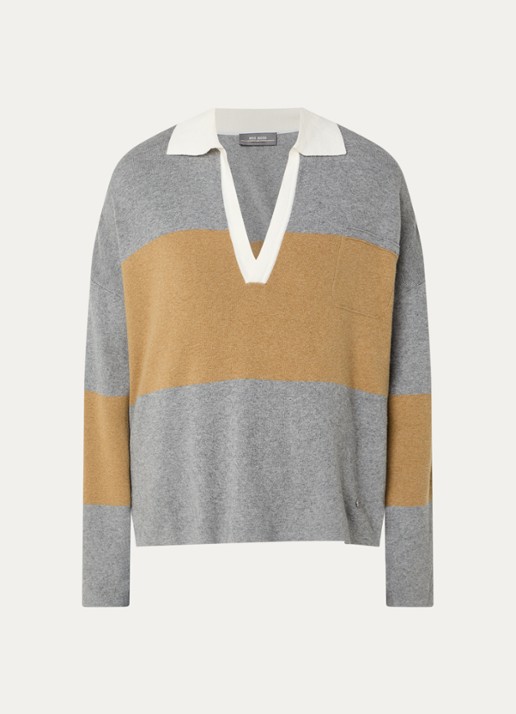 Mos Mosh MMWylie Tani fijngebeide pullover in kasjmierblend - voorkant camel