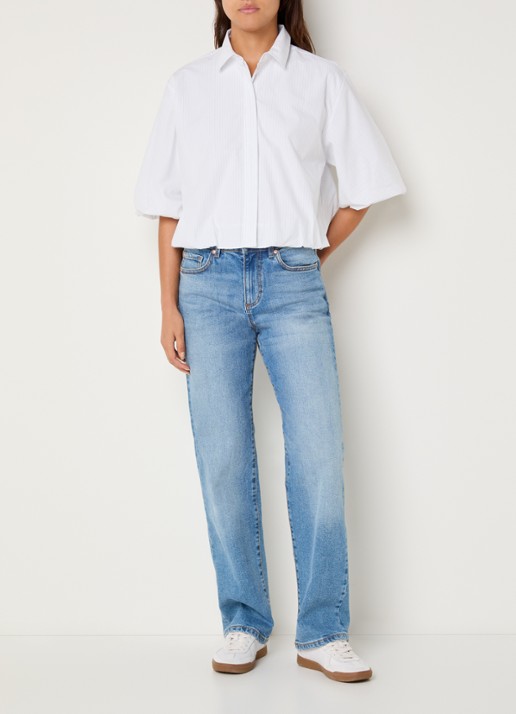 Mos Mosh Nylah blouse met pofmouw - voorkant 4 wit