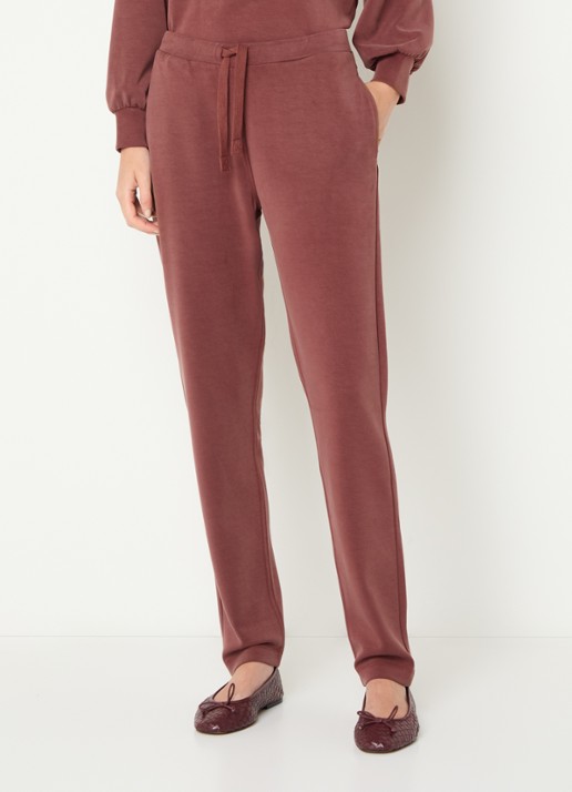 Moscow Almas high waist slim fit joggingbroek met steekzakken - detail roodbruin