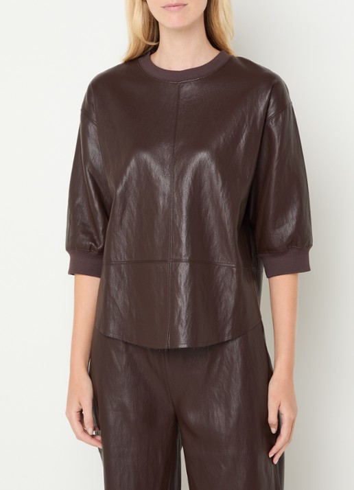Moscow Antonella T-shirt van imitatieleer - detail donkerbruin