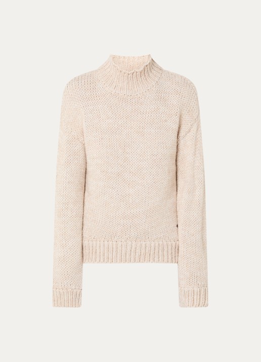 Moscow Bonnie grofgebreide trui in alpaca wolblend met opstaande kraag - voorkant 3 creme