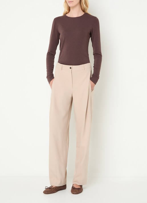 Moscow Colette high waist straight fit pantalon met steekzakken - voorkant 4 beige