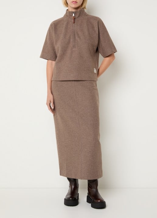 Moscow Faith maxi rok met stretch - voorkant 3 donkerbeige