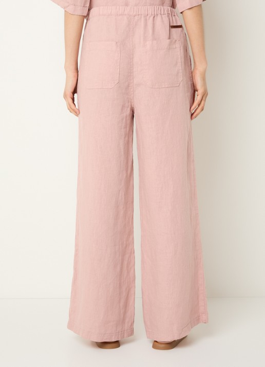 Moscow Heylow mid waist wide fit broek van linnen met steekzakken - achterkant 3 roze