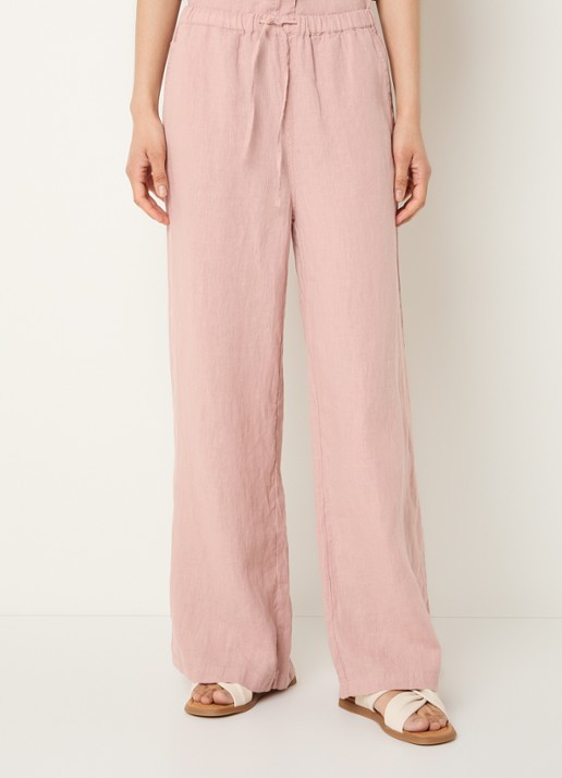Moscow Heylow mid waist wide fit broek van linnen met steekzakken