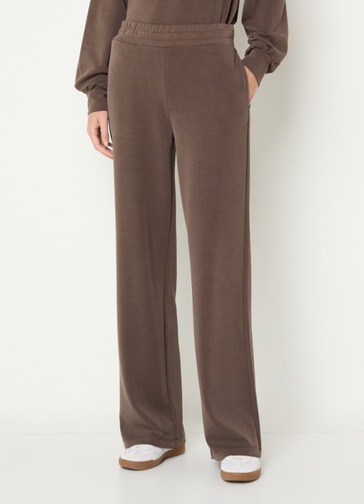 Moscow High waist straight fit joggingbroek met steekzakken - detail lichtbruin