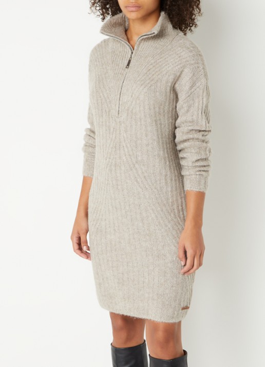 Moscow Kamila fijngebreide midi trui-jurk met halve rits  - detail 2 creme