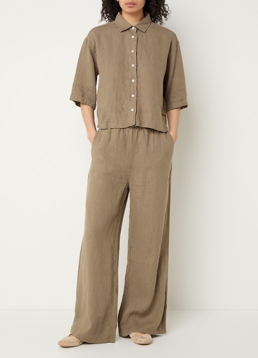 Moscow Lady blouse van linnen - voorkant 4 khaki