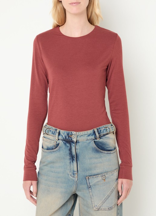 Moscow Lucia longsleeve met ronde hals - detail steenrood