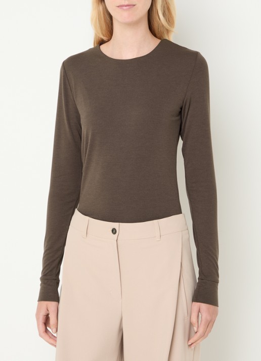 Moscow Lucia longsleeve met ronde hals - detail donkerbruin