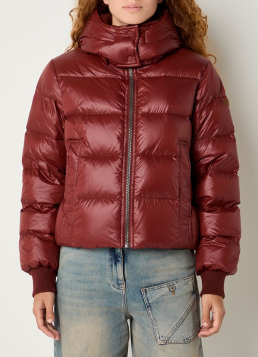 Moscow Marcy puffer jack met donsvulling en afneembare capuchon - detail roodbruin