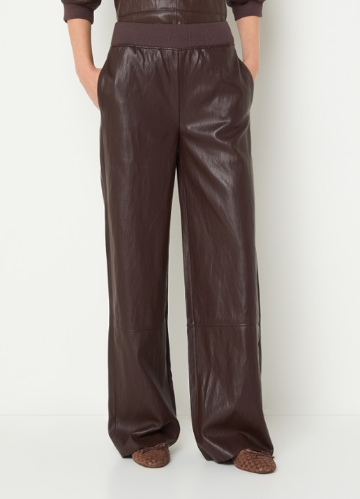 Moscow Margaux high waist wide fit broek van imitatieleer