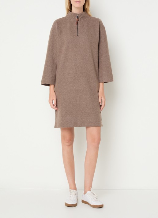 Moscow Mini trui-jurk met halve rits - voorkant 3 donkerbeige