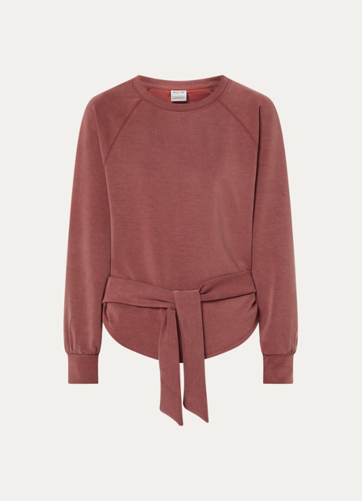 Moscow Romy sweater met strikceintuur - voorkant roodbruin