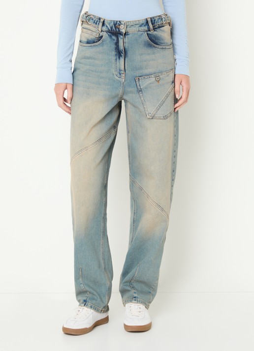 Moscow Rose high waist straight leg jeans met lichte wassing - detail jeans