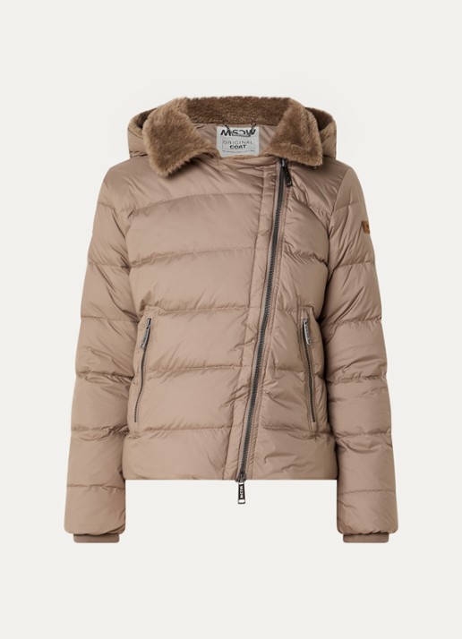 Moscow Spencer puffer jack met details van imitatiebont - voorkant 2 taupe