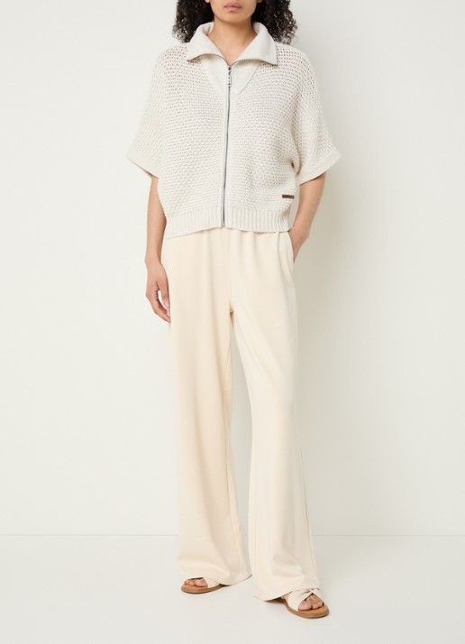 Moscow Tim grofgebreid vest van katoen met opstaande kraag - voorkant 3 beige