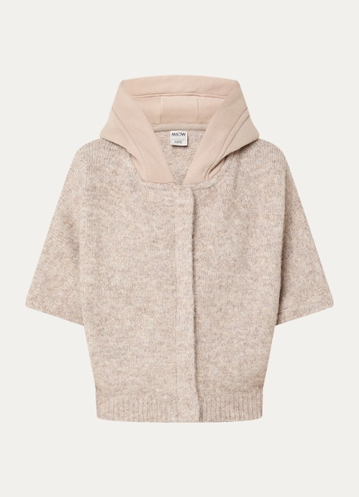 Moscow Timmy fijngebreid vest in wolblend met capuchon - voorkant beige