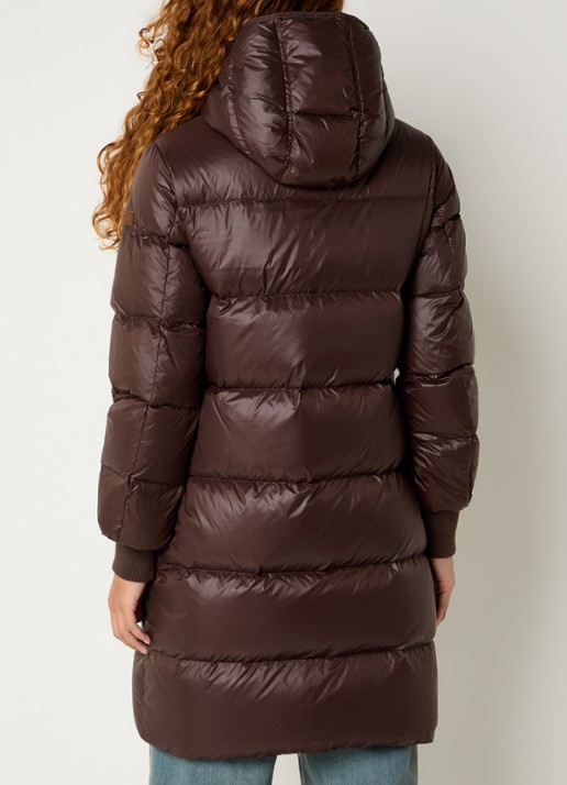 Moscow Ullah longline puffer jas met donsvulling en glanzende finish - achterkant roodbruin