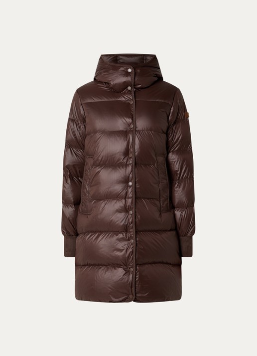 Moscow Ullah longline puffer jas met donsvulling en glanzende finish - voorkant 2 roodbruin
