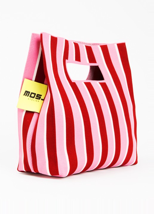MOSJ Atelier Cherry handtas met streepprint - achterkant 2 roze