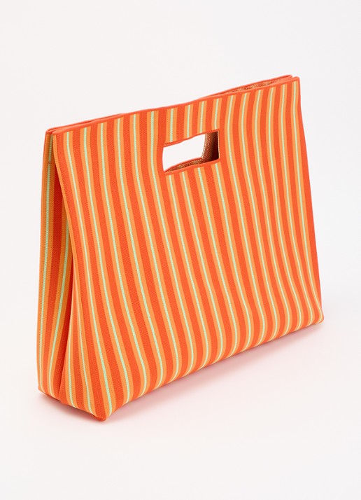 MOSJ Atelier Cosmo Everything Bucket shopper met streepprint en uitneembaar etui - achterkant oranje