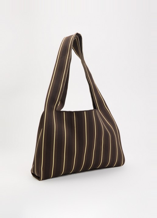 MOSJ Atelier Mocha Boxer shopper met streepprint en uiteembaar etui - achterkant 5 donkerbruin