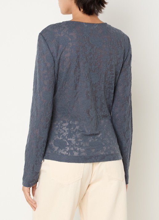 MSCH Copenhagen Brigetta top met bloemenprint - achterkant 4 staalblauw