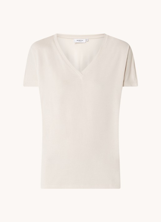MSCH Copenhagen Fenya T-shirt met V-hals en stretch - voorkant beige